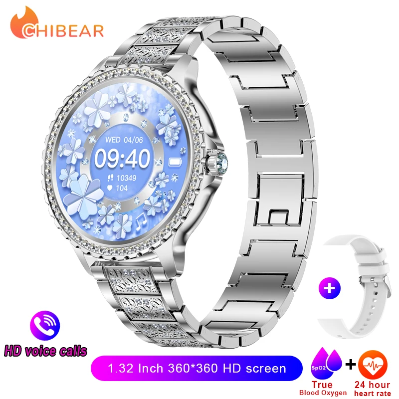 Smartwatch com Tela de Alta Definição, Monitoramento de Saúde, Diamante Esportivo, Ios/android MDUG (pulseira de Aço Prateado)