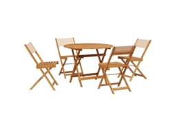5 Pcs Conjunto de Jantar para Jardim, Tecido/Madeira Maciça, Bege