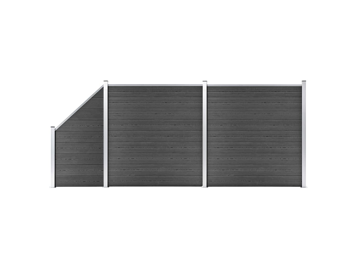 Vidaxl Conjunto De Painel De Vedação Wpc 446x(105-186) Cm Preto