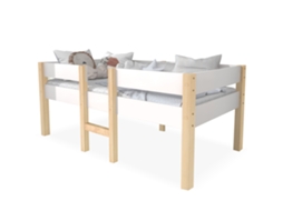 Cama Infantil Segura em Madeira de Pinho 90x200 Cm com Proteção Contra Quedas em Branco e Carvalho PAPRIKA