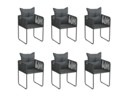 Vidaxl Cadeiras De Exterior 6 Pcs C/ Almofadões Vime Pe Preto