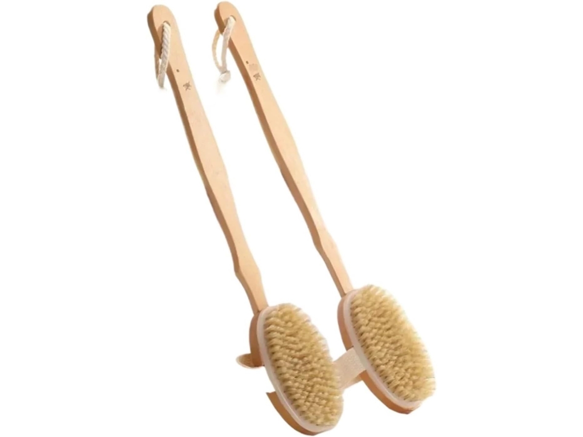 Escova De Banho Madeira Removível Com Cabo Longo, 2 Peças, Escova Corporal, Para Massagem Nas Costas, Escova Esfoliante