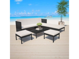Vidaxl 6 Pcs Conjunto Lounge De Jardim C/ Almofadões Vime Pe Preto
