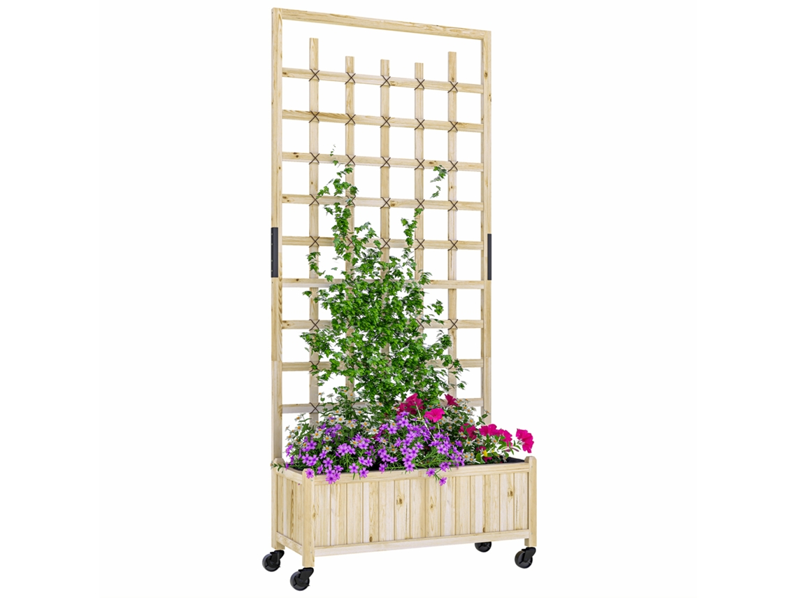 Canteiro CHEZMOI decorativo, base tronco, ripas, 70x35x30 cm, abeto