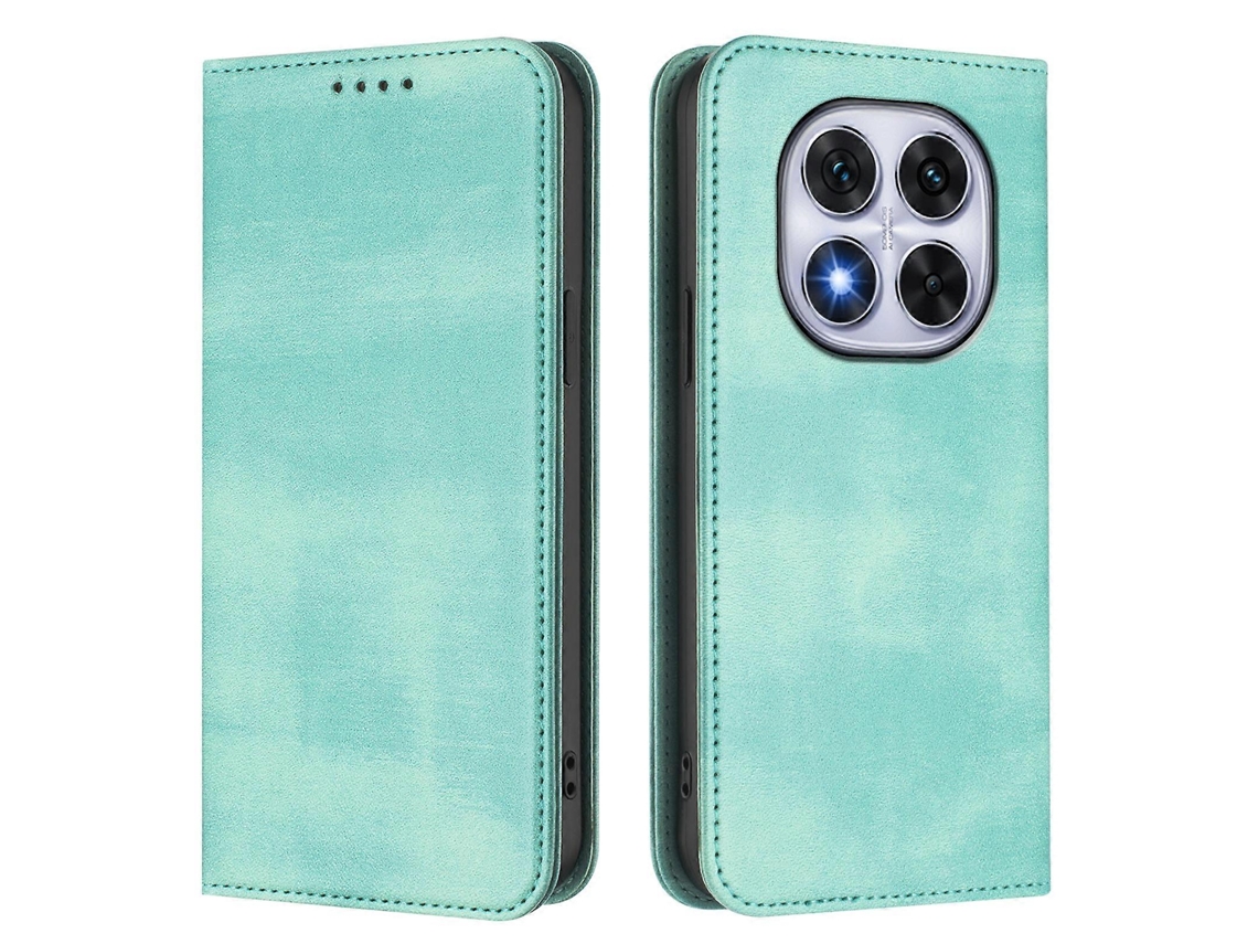 Capa Tipo Carteira Para Xiaomi Redmi Note 14 Pro 5g, Textura Retrô, Com Bloqueio Rfid, Em Couro, Verde Menta