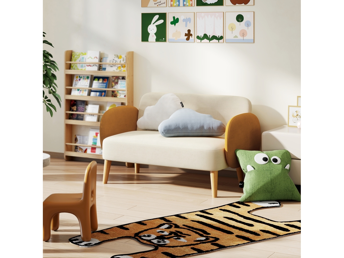 Sofá Compacto De Dois Lugares Em Veludo Creme, 130x74x76 Cm, Com Braços E Pés De Madeira, Suporta Até 240 Kg