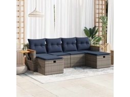 Vidaxl 6 Pcs Conjunto Sofás De Jardim Com Almofadões Vime Cinzento