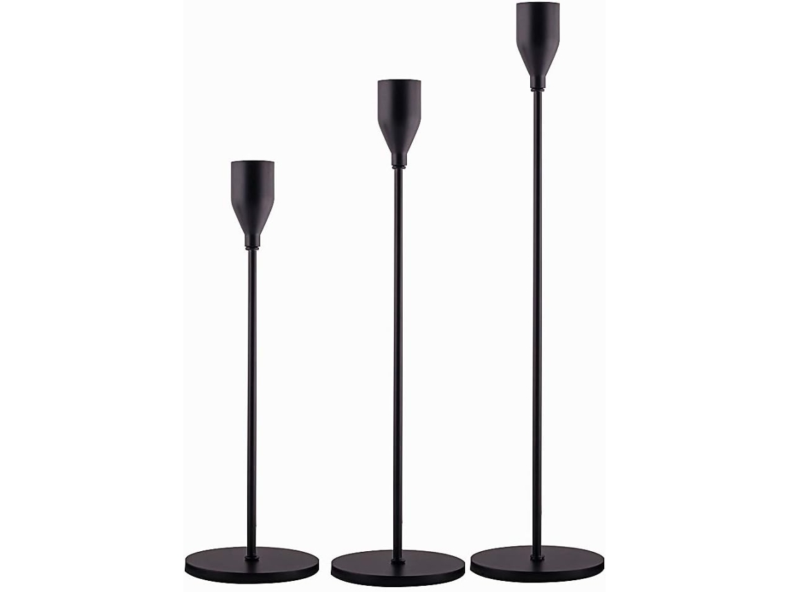 Matte Black Candle Holders Set Of 3 For Taper Candles Decorative Candlestick Holder For Wedding Dinning Party Fits 3/4 Inch Thick Candle&Led