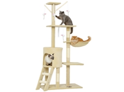 Torre Dos Gatos com Cabana. Perch. Plataformas e 4 Ratos Pendurados. 60x35x134 Cm. Bege Ge