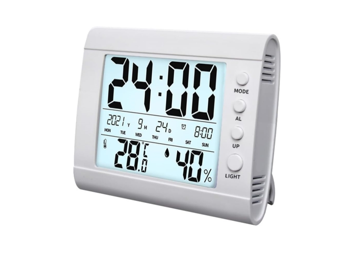 Despertador Digital, Relógio de Mesa com Tela Lcd Grande, com Exibição de Temperatura, Umidade e Data para Quarto e Sala de Estar. X001