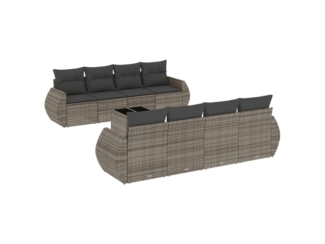 Conjunto de 9 Sofás para Jardim com Almofadões Vime Pe Cinzento MAISON EXCLUSIVE (90x200 cm)