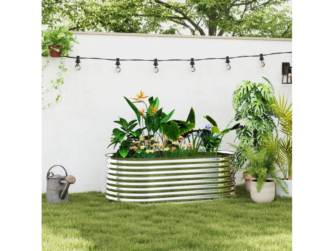 Recipiente Para Plantas Em Metal Com Borda De Segurança E Luvas, Fundo Aberto, 160l×80l×56h Cm, Cinza