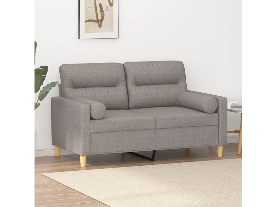 Vidaxl Sofá 2 Lug. +almofadas Decoração 120cm Tecido Cinza-acastanhado