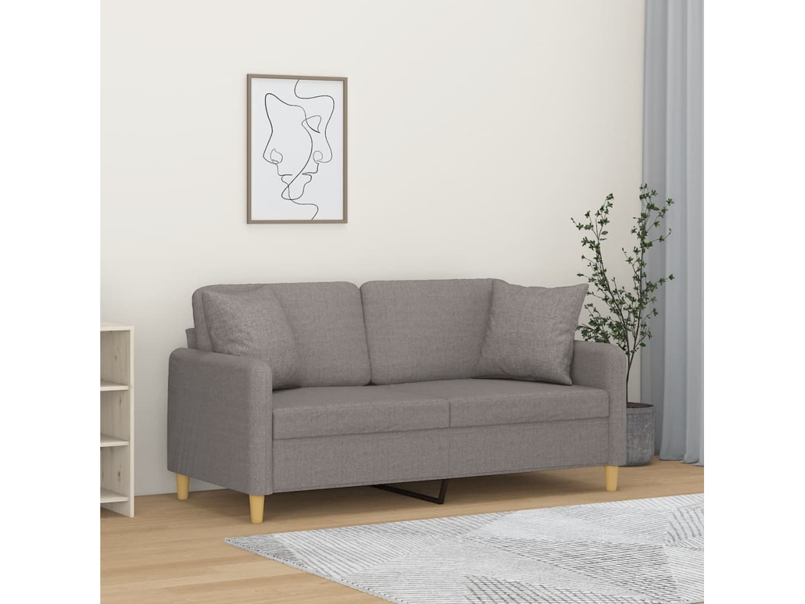 Vidaxl Sofá 2 Lug. +almofadas Decoração 140cm Tecido Cinza-acastanhado