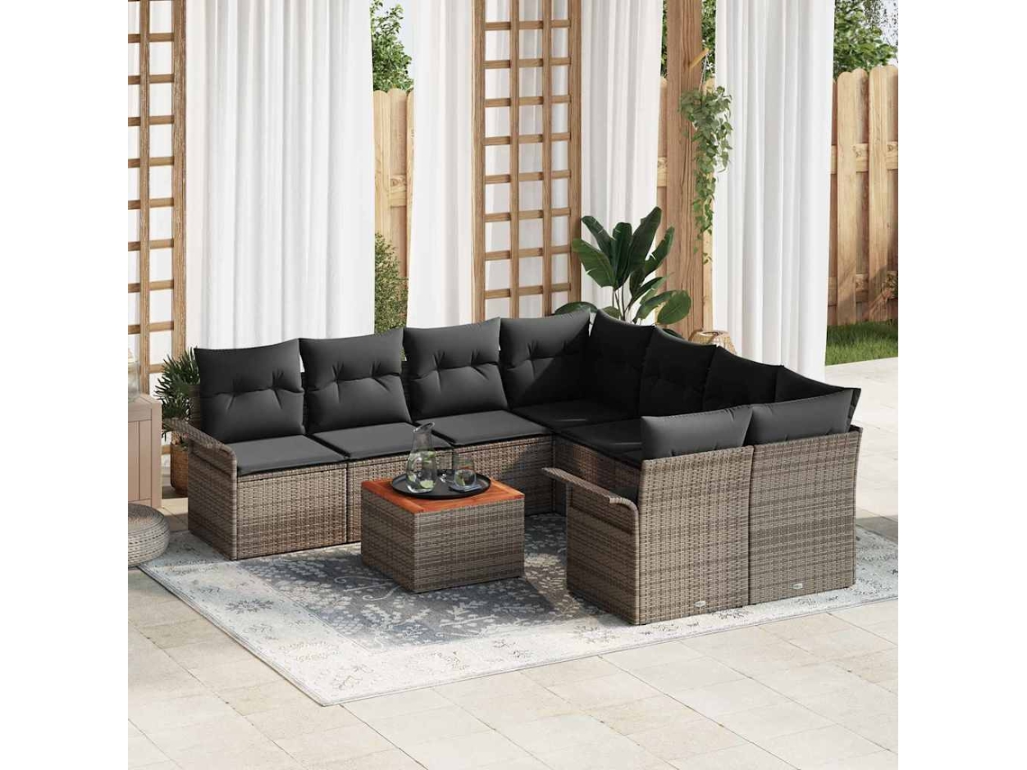 Vidaxl Conjunto De Sofá De Jardim 9 Unid. Cinzeto Vime Pe