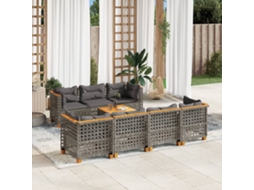 8 Pcs Conjunto Sofás De Jardim C/ Almofadões Vime Pe Cinza Dkd Home Decor