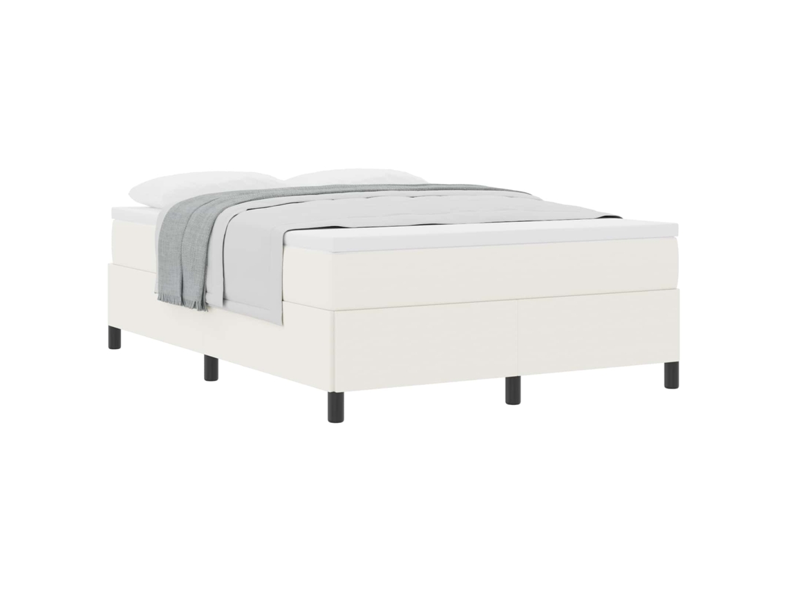 Cama De Casal | Camas Para Quarto | Cama Box Creme 140 X 190 Cm Tecido De Veludo Cotele