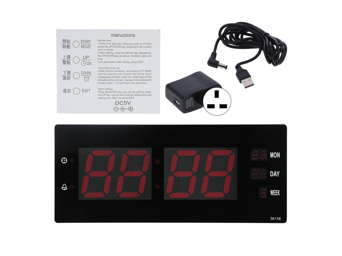 Relógio de Parede Led com Calendário e Luz Noturna