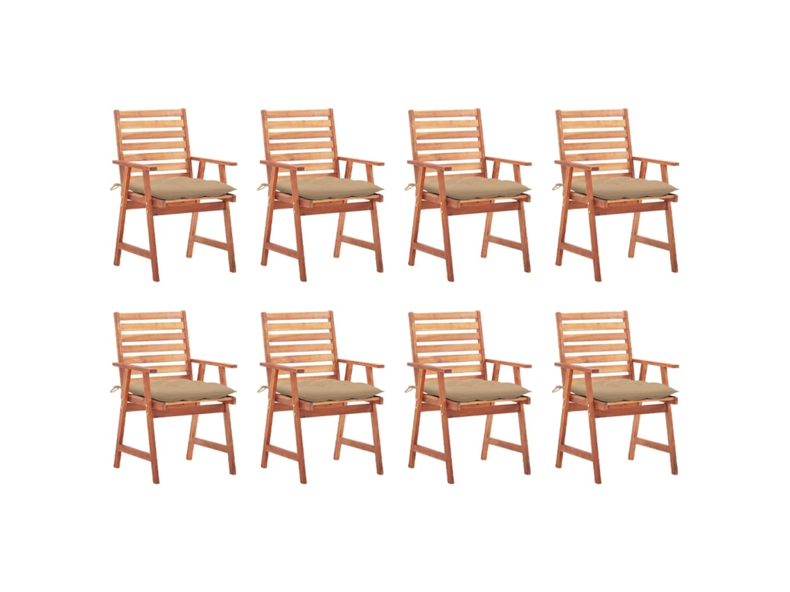 Vidaxl Cadeiras De Jantar P/ Jardim 8 Pcs C/ Almofadões Acácia Maciça
