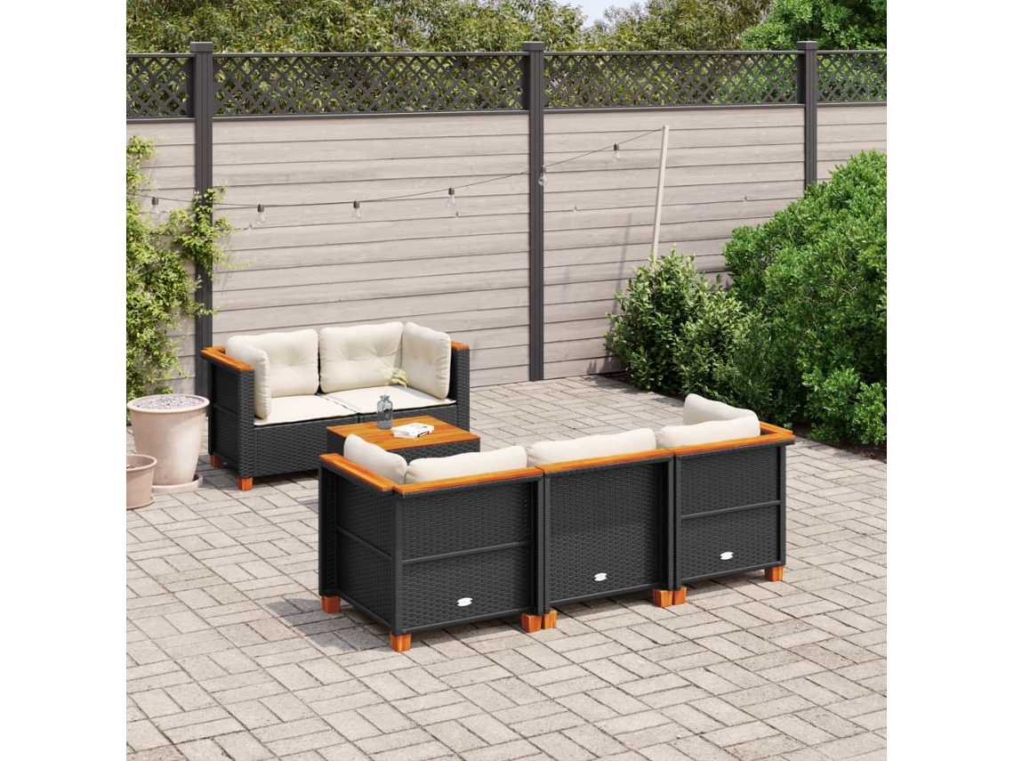 Vidaxl 6 Pcs Conjunto Sofás De Jardim C/ Almofadões Vime Pe Preto