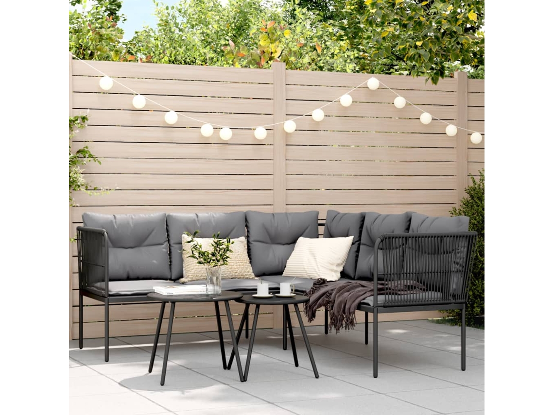 Conjunto De Sofás De Jardim C/ Almofadões Aço/textilene Preto Dkd Home Decor