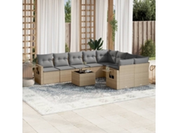 Vidaxl 10 Pcs Conjunto De Sofás P/ Jardim Com Almofadões Vime Pe Bege