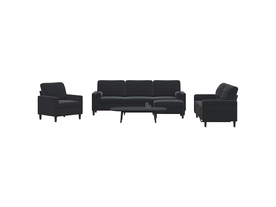 Vidaxl 4 Pcs Conjunto De Sofás Com Almofadões E Rolos Veludo Preto