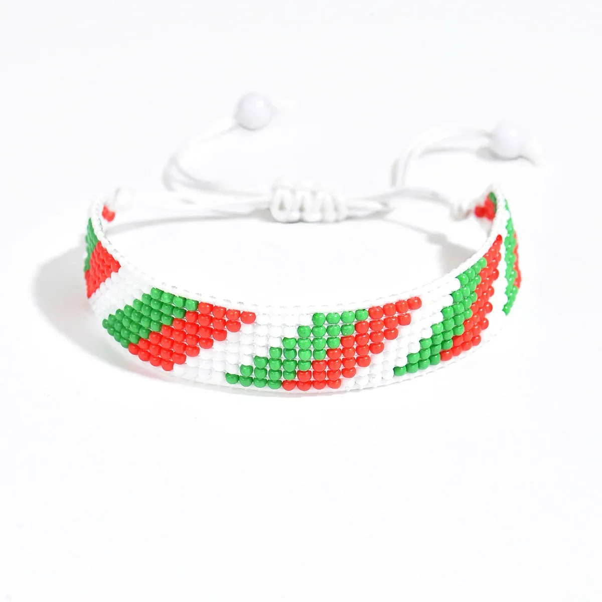 Pulseira De Miçangas Tecidas À Mão Com Design Geométrico Boêmio.