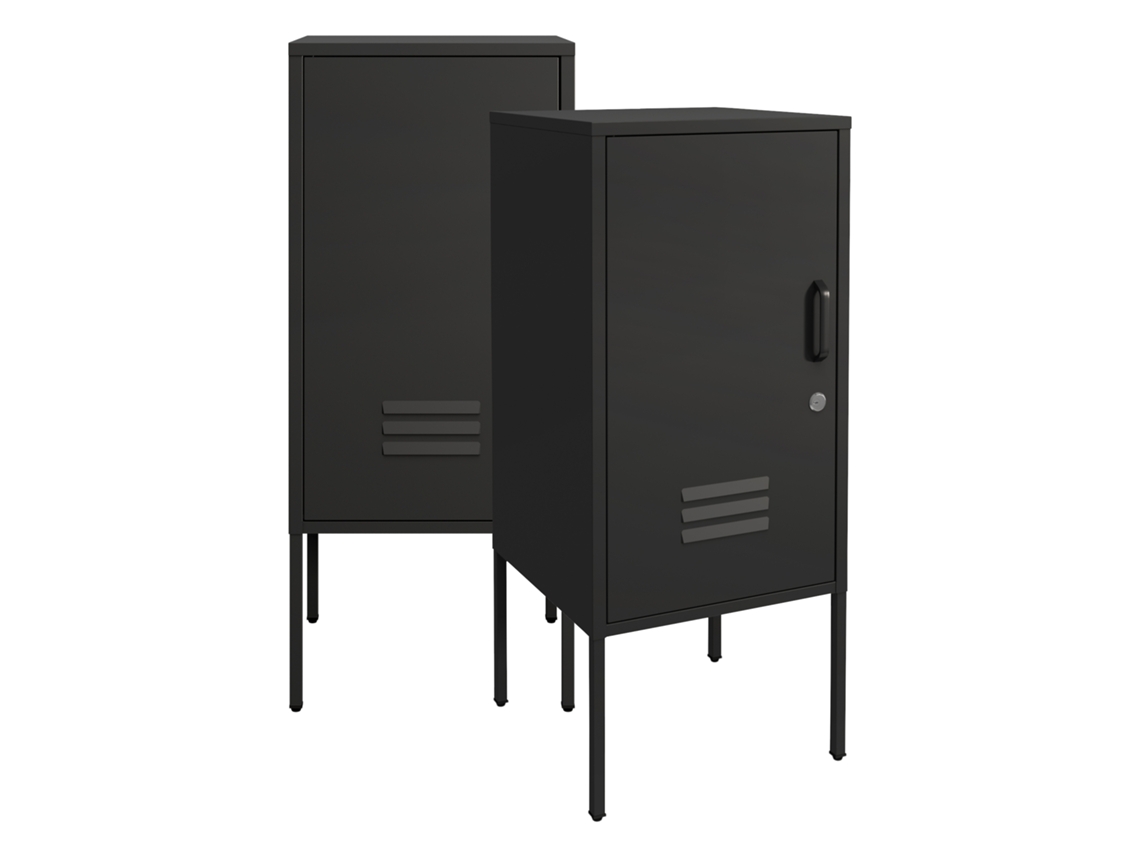 Conjunto de 2 mesas de cabeceira Hausjärvi com fechadura e ranhuras de ventilação 85 x 35 x 35 cm aço - Preto  [en.casa]