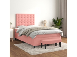 Vidaxl Cama Boxspring Com Colchão 120x200 Cm Veludo Rosa