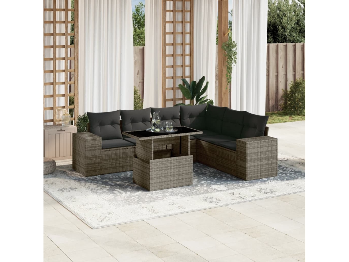 Vidaxl 7 Pcs Conjunto Sofás P/ Jardim C/ Almofadões Vime Pe Cinzento