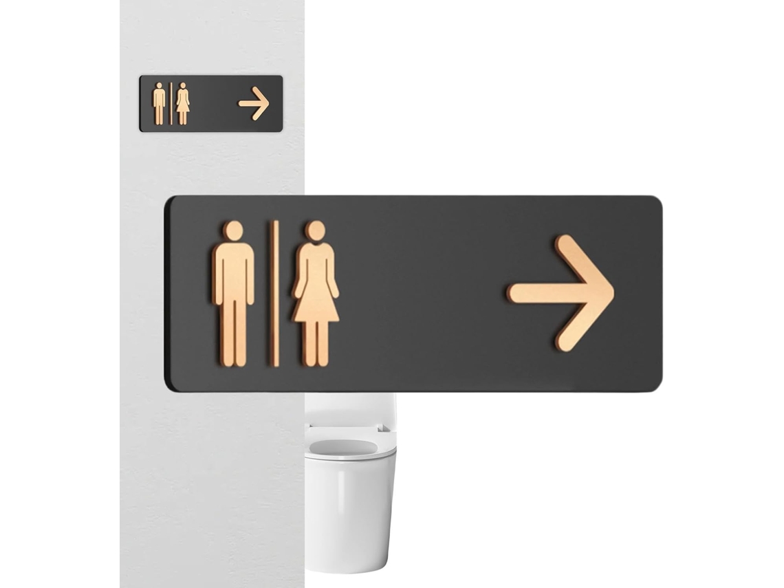 Placa De Sinalização Para Banheiro, Unissex, Acrílico, 30x 10cm, Placa Com Seta Para A Direita Fixação Na Parede