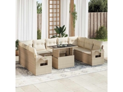 Vidaxl 10 Pcs Conjunto De Sofás P/ Jardim Com Almofadões Vime Pe Bege