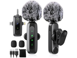 Microfones De Lapela Sem Fio 3 Em 1 Para Dispositivos Câmera Iphone Android Gravação Vlogs Do Tiktok E Youtube Aquaforge