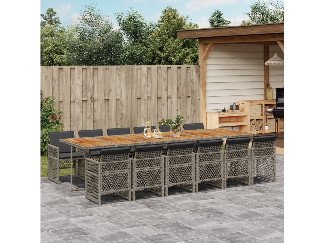 13 Pcs Conjunto Jantar P/ Jardim C/ Almofadões Vime Pe Cinza Dkd Home Decor