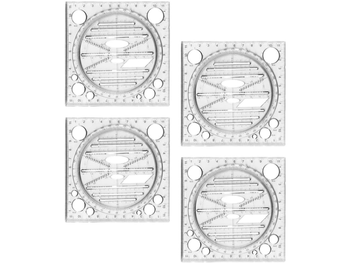 Conjunto de 4 moldes geométricos rotativos de plástico Veemoon para estudantes e profissionais, Régua Estavel E Design