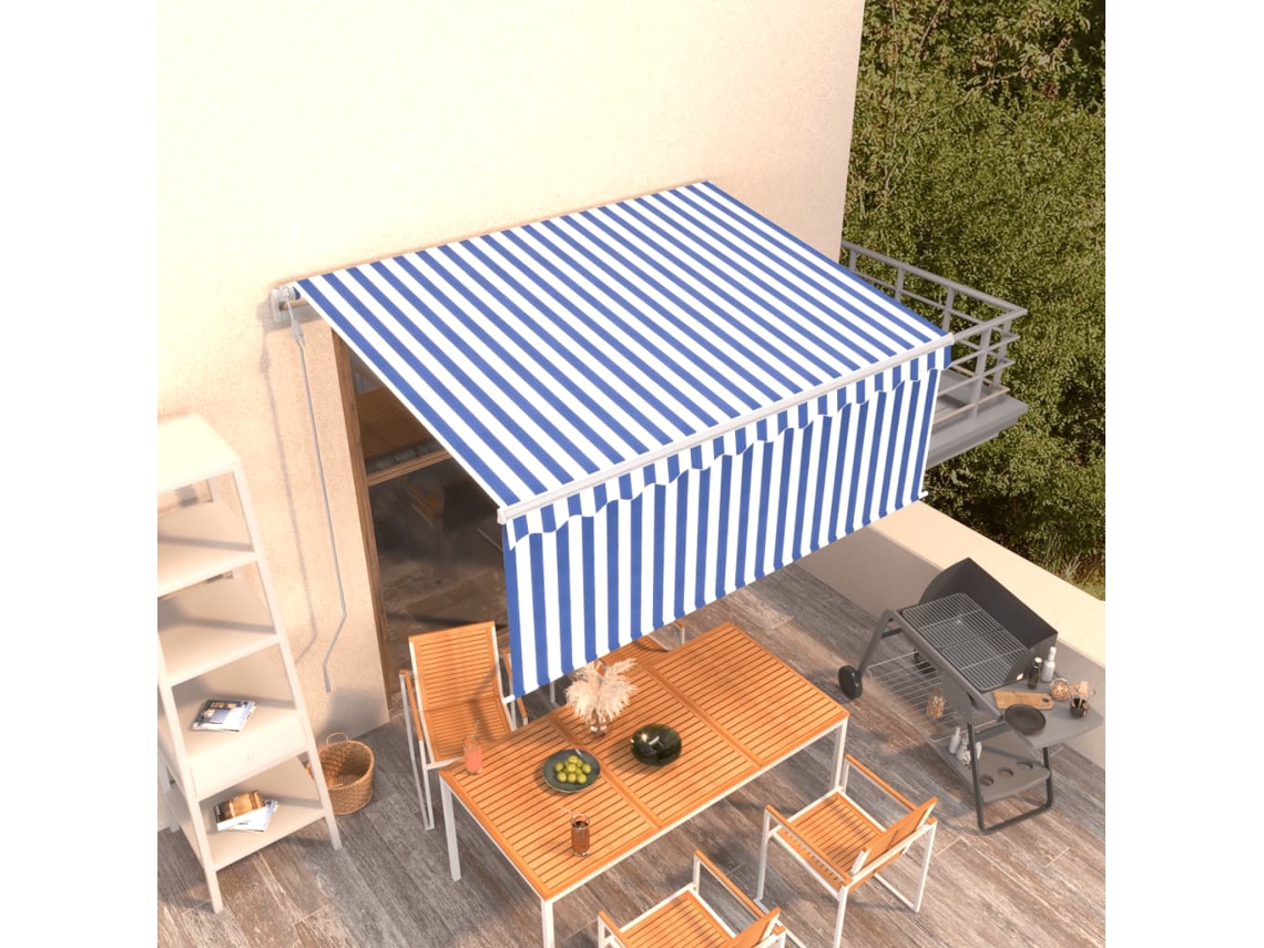 Vidaxl Toldo Retrátil Automático Com Estore 3x2,5 M Azul E Branco