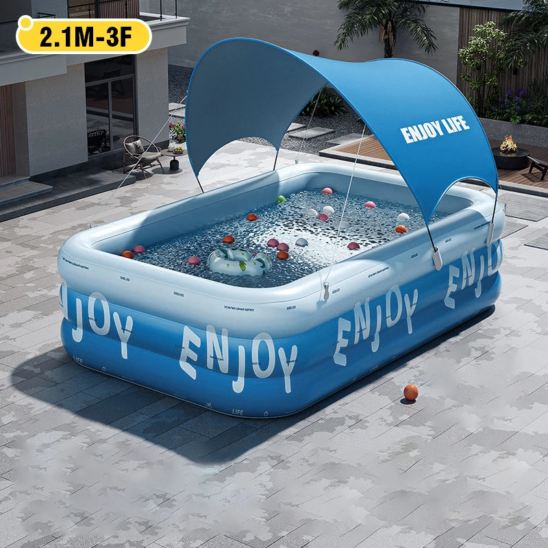 Piscina Inflável, Engrossar Waterproof a Grande Piscina Interna e Exterior, Jogo da Água do Pátio MDUG (2.1m, Incluindo o Guarda sol)
