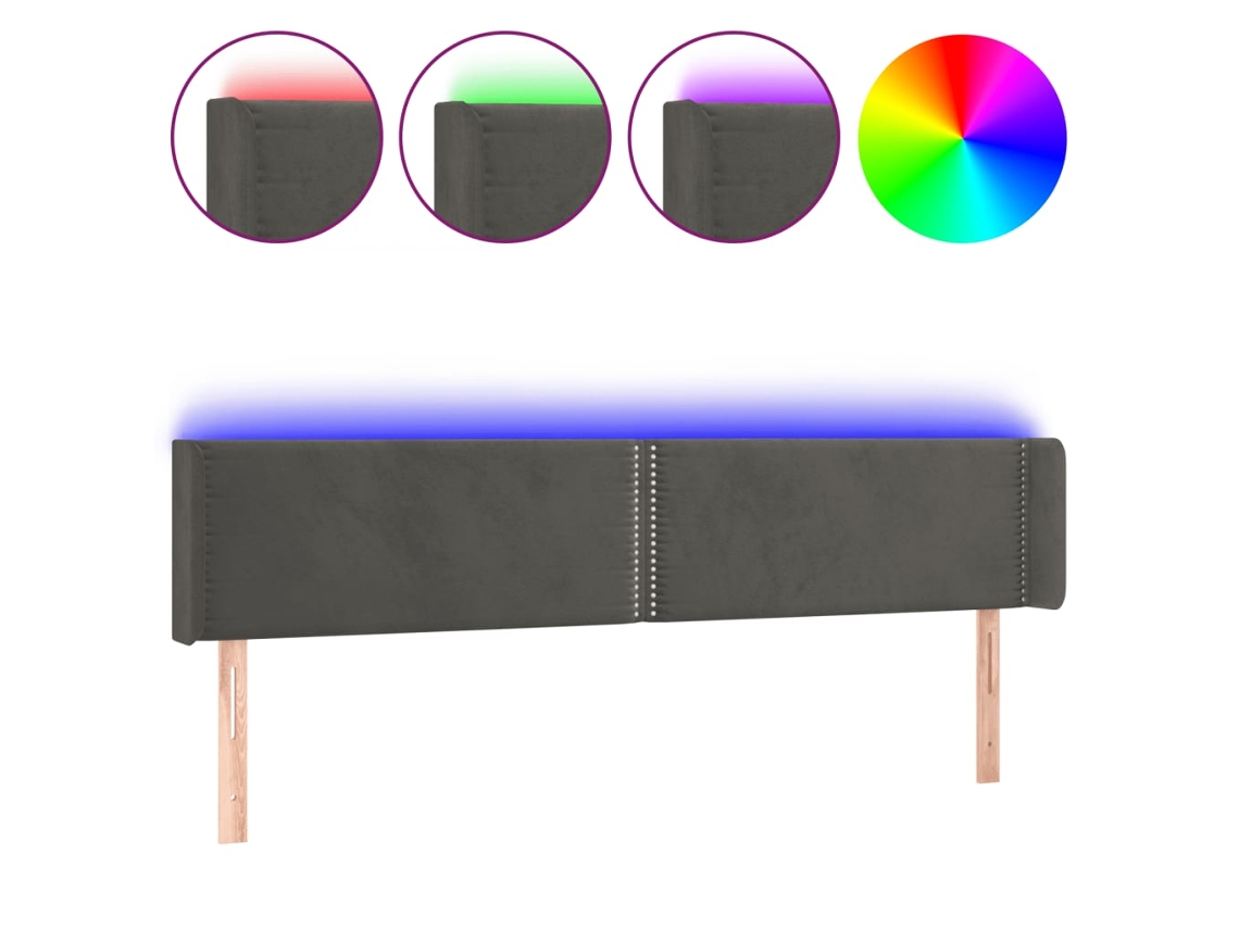 Led Headboard, Led Headboards Vidaxl Cinzeto Veludo (163 X 16 X 78/88 Cm)