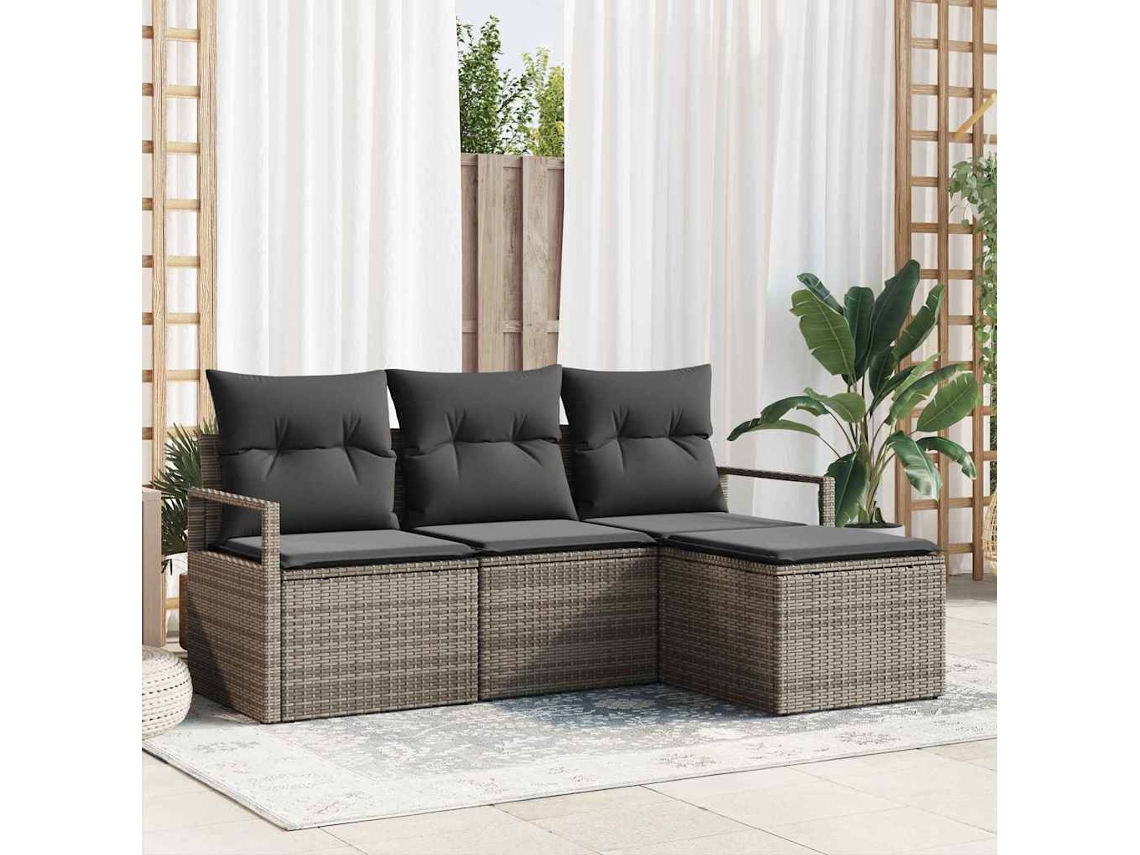 Vidaxl Conjunto De Sofás 4 Unid. Cinzeto Vime Pe