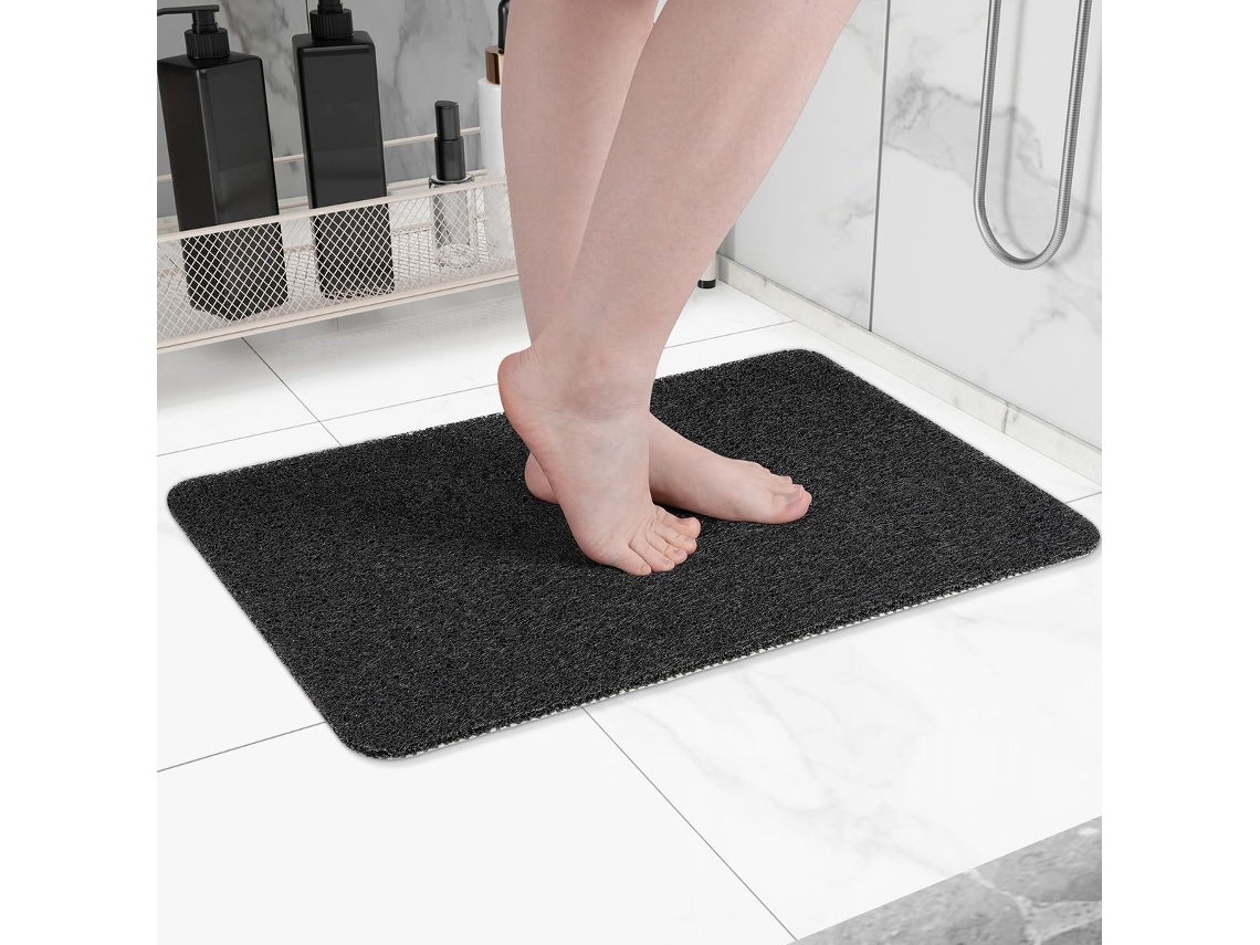 Tapete de Banho Antiderrapante em Pvc Livre de Bpa com Escova para os Pés, Secagem Rápida, para Banheira e Piso, Preto, 40 X 60 Cm AQUAFORGE