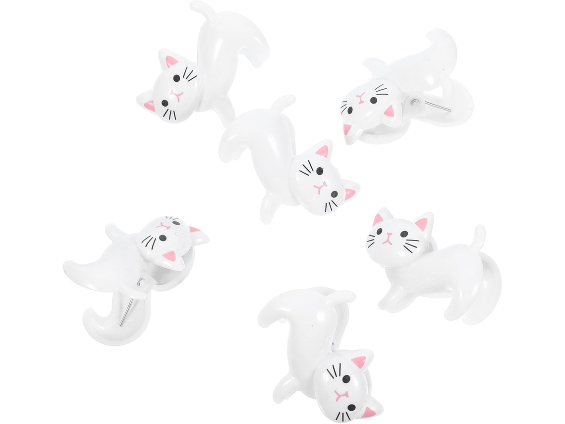 Popetpop - Conjunto de 6 prendedores de roupa multifuncionais em formato de gato branco, com design antiderrapante e econômico.