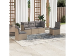 Vidaxl 5 Pcs Conjunto De Sofás P/ Jardim Com Almofadões Vime Pe Bege