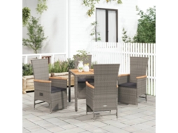 5 Pcs Conjunto De Jantar P/ Jardim C/ Almofadões Vime Pe Cinza Dkd Home Decor