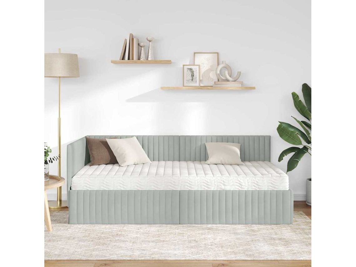 Estrutura de Cama de Canto com Colchão 2 Pcs Cinzento claro MAISON EXCLUSIVE