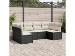 Jogo de Sofá Jardim 6 Peças C/ Almofadões Vime Pe Preto Dkd Home Decor
