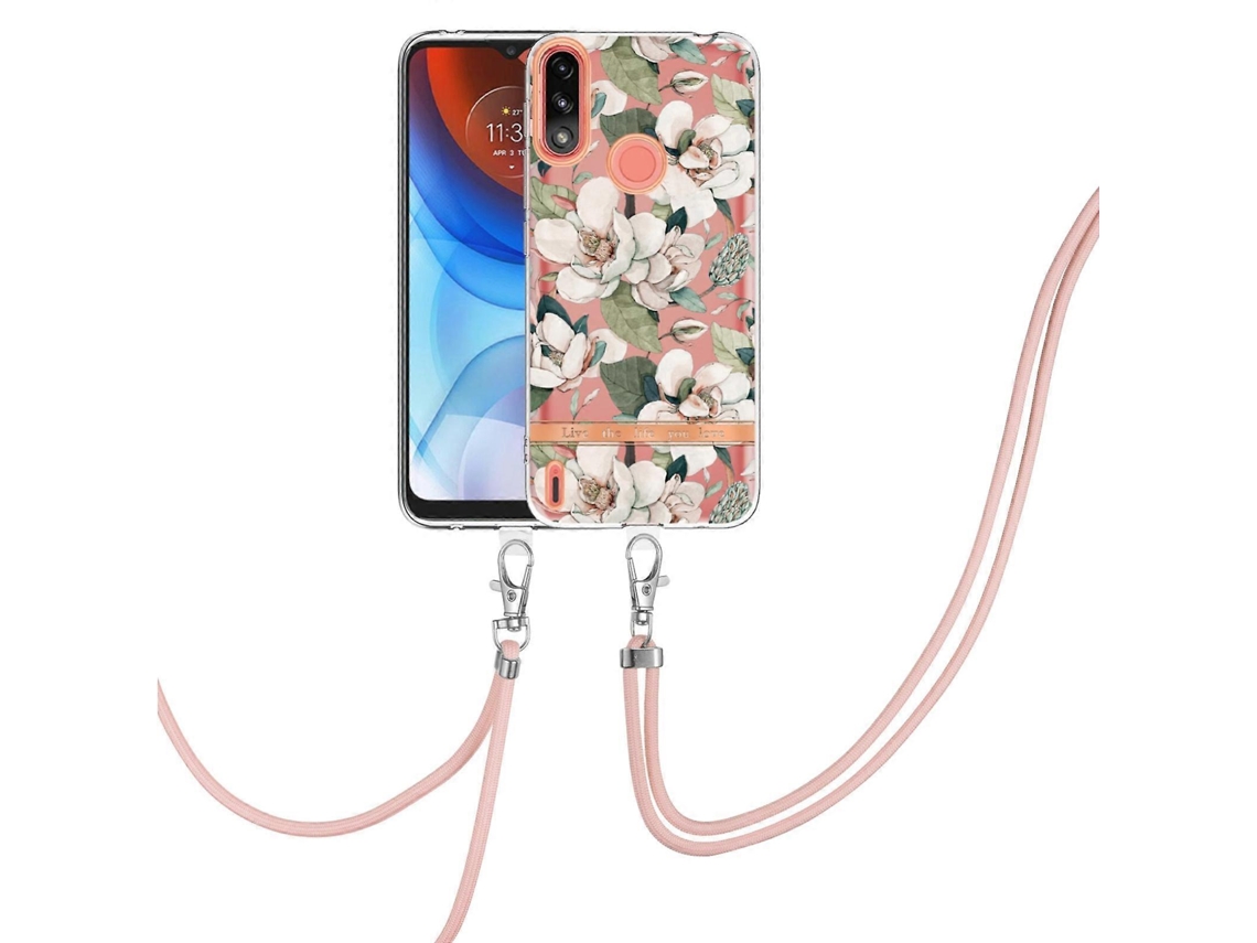 Capa De Celular Motorola Moto E7 Power / Moto E7i Power Da Série Flowers Em Tpu Com Cordão.