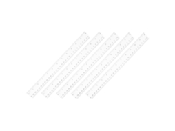 Conjunto de 5 réguas de plástico transparente para medições precisas, ideal para estudantes, desenvolvimento e matemática.