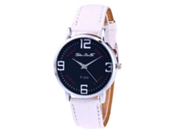 Relógio de Pulso Feminino de Quartzo com Pulseira de Couro Esfera Preta Moda (branco)