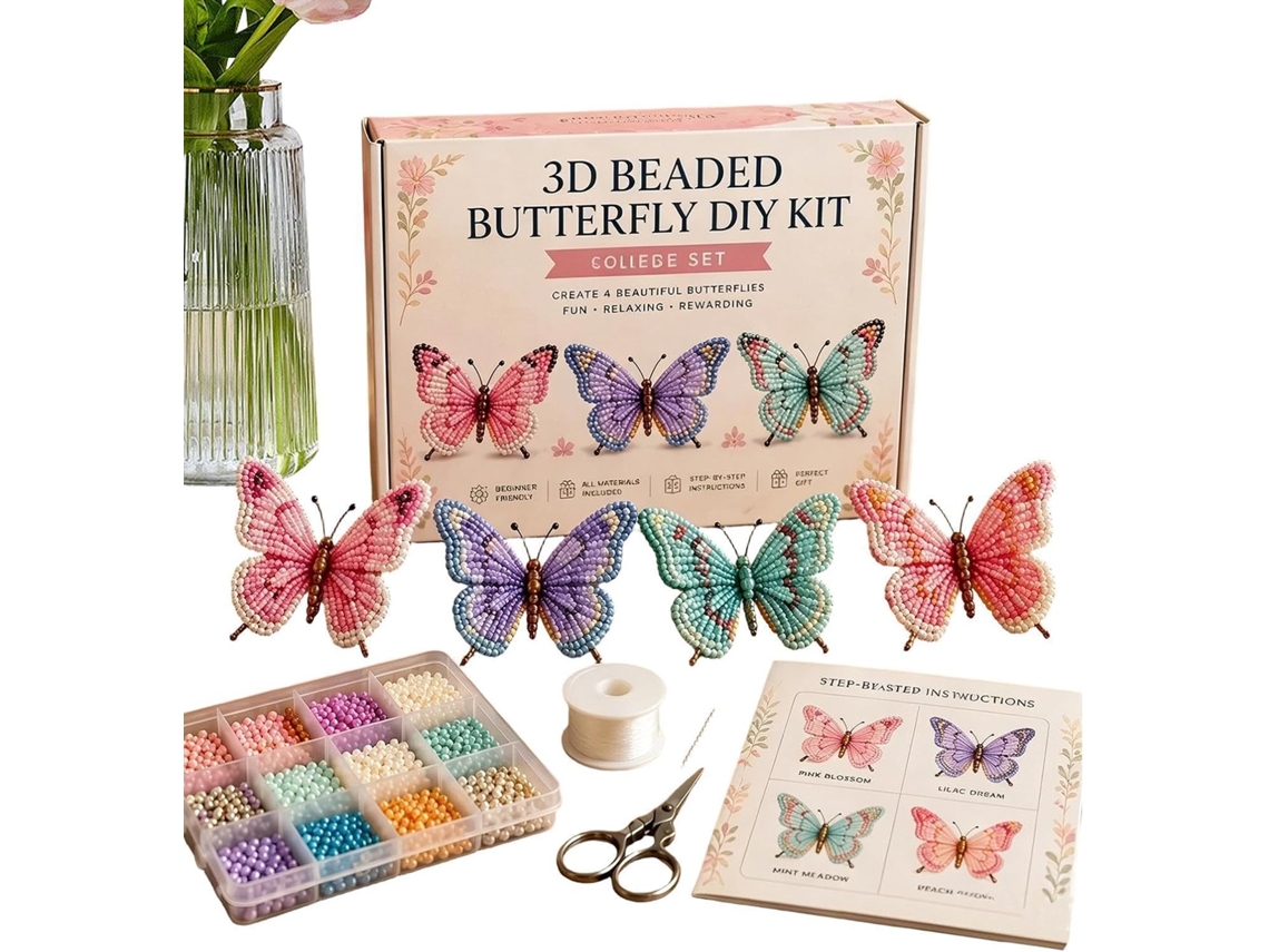 Kit de Artesanato com Miçangas em Formato Borboleta para Criar Animais 4 Instruções Divertidas 3d CHABERLU